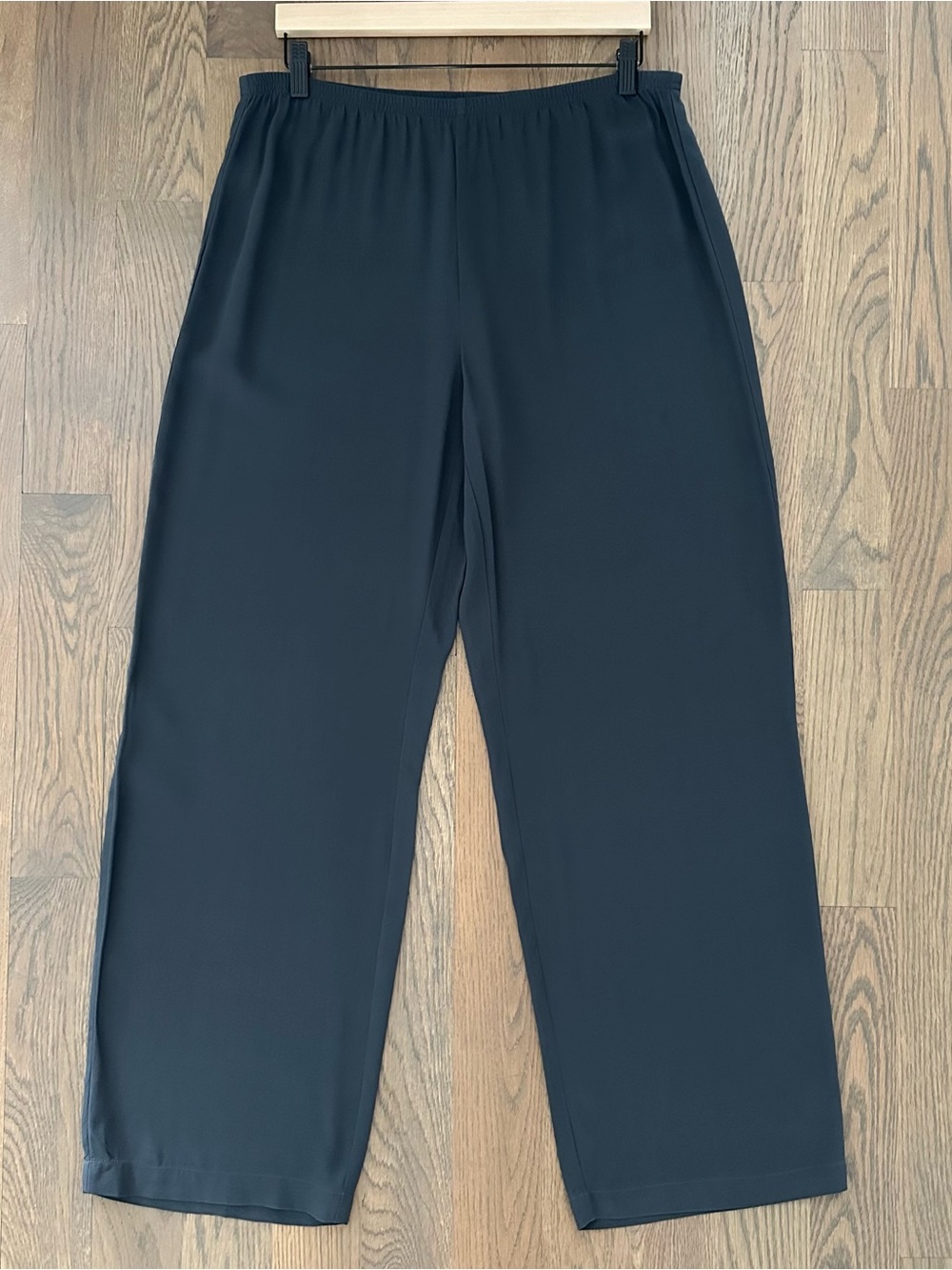 Eileen Fisher High Waist Wide Leg Silk Georgette Pant in Dark Blue Grey Small - Picture 3 of 10